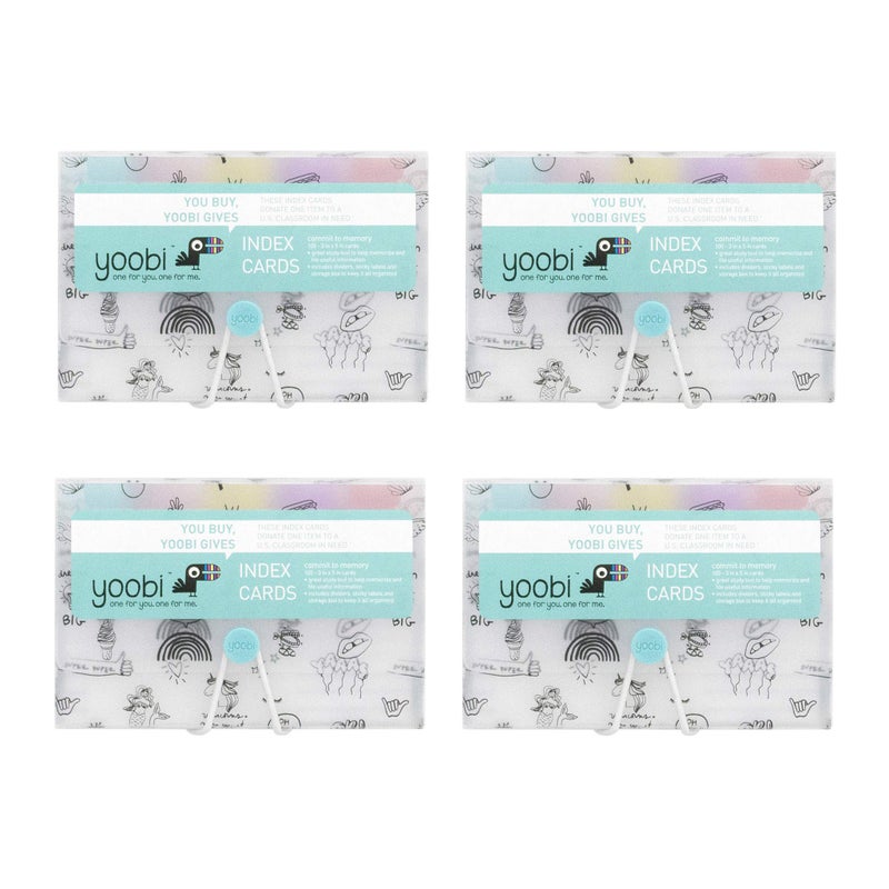 Yoobi Index Cards with Case | 4 Pack of Fun | 400 Total Notecards with Holder | Create Flash Cards for Homeschool - Image 1